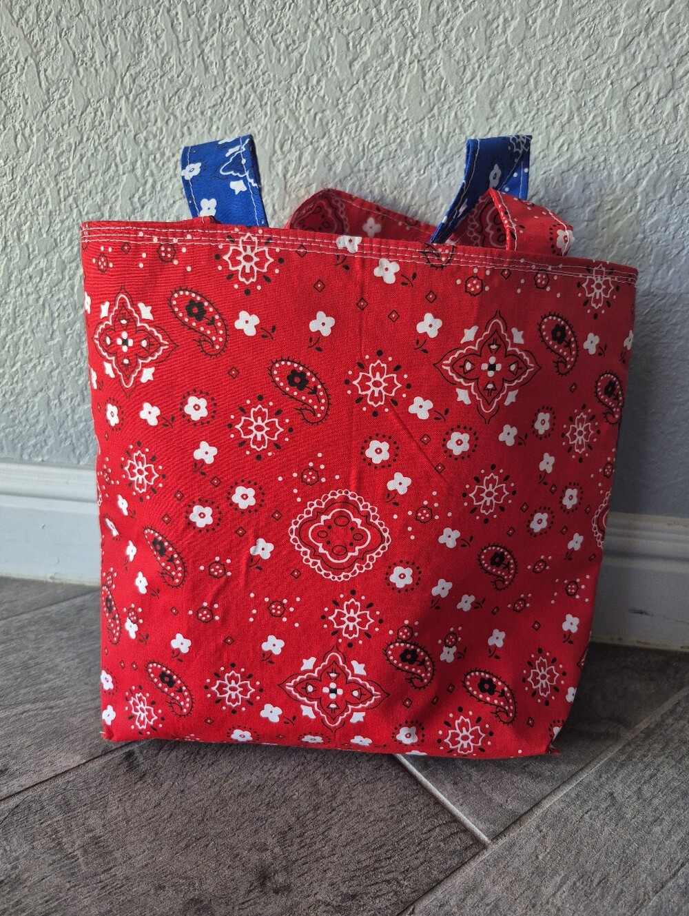 Red/Blue Bandana Print Tote Bag - Casual Everyday Carry
